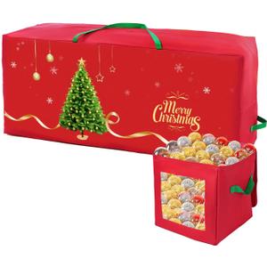 Christmas Tree Storage Bag, 7.5Ft Christmas Tree Bag 2 Piece Set Includes a Storage Bags for Xmas Decorations, Reinforced Handles & Sleek Dual Zipper Waterproof Xmas Tree Bag