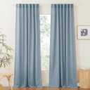 RYB HOME Light Filtering Curtains 95 inches Long 2 Panels Set, Privacy Protected Linen Blend Panels for Farmhouse/Living Room/Dining Room, Dusty Blue, Width 52 inch