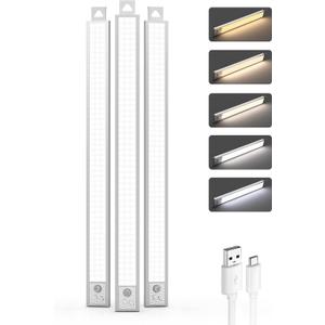 20 Inch Under Cabinet Lighting, 3Pack 5CCT Dimmable Closet Lights, Motion Sensor LED Lights of Battery Operated, Rechargeable Under Counter Light for Kitchen, Stairs, Bedroom, Wardrobe
