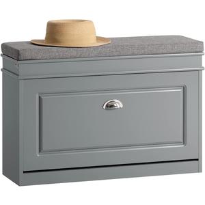 Haotian Shoe Storage Bench with Cushion, Grey Narrow Shoe Rack for Entryway, Small Shoe Cabinet with Flip-Drawer, Closet Hallway Mudroom FSR82-L-HG