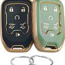 TPU Key Fob Cover Compatible with 2014-2021 Chevrolet Suburban Tahoe GMC Yukon Yukon XL HYQ1AA (Black/Green)