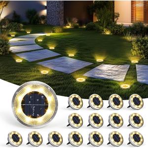 16 Pack Solar Ground Lights Outdoor, Backyard Decor Warm White | IP65 Waterproof Stainless Steel Landscape Lighting for Walkway, Driveway, Pathway, Garden, Patio