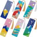 SWATOM 6 Pcs 5D Diamond Painting Bookmarks Sun & Moon Nature Acrylic Diamond Art Bookmark with DIY Painting Kits Tassels & Wood Beads Pendant Rhinestone Bookmarks