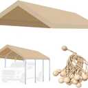 12'x20' Upgraded Carport Replacement Top Canopy Cover for Car Garage Shelter Tent Party Tent with Ball Bungees Beige (Only Top Cover, Frame is not Included)
