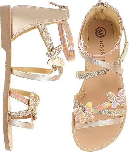 Soda Girls Sandals Open Toe Kids Summer Flat Sandals with Zipper Fashion Dress Flower Shoes for Wedding Party 3 Pink