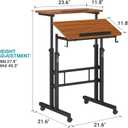 Klvied Stand Up Desk on Wheels, Portable Computer Desk for Home Office,Rolling Desk for Laptop with Removable Cup Holder, Adjustable Laptop Cart for Standing or Sitting,Walnut