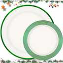 Christmas Plates Disposable Dinnerware Set for 20 Guests - Elegant lvory Green Plastic Plates & Holiday plates - for Xmas Party