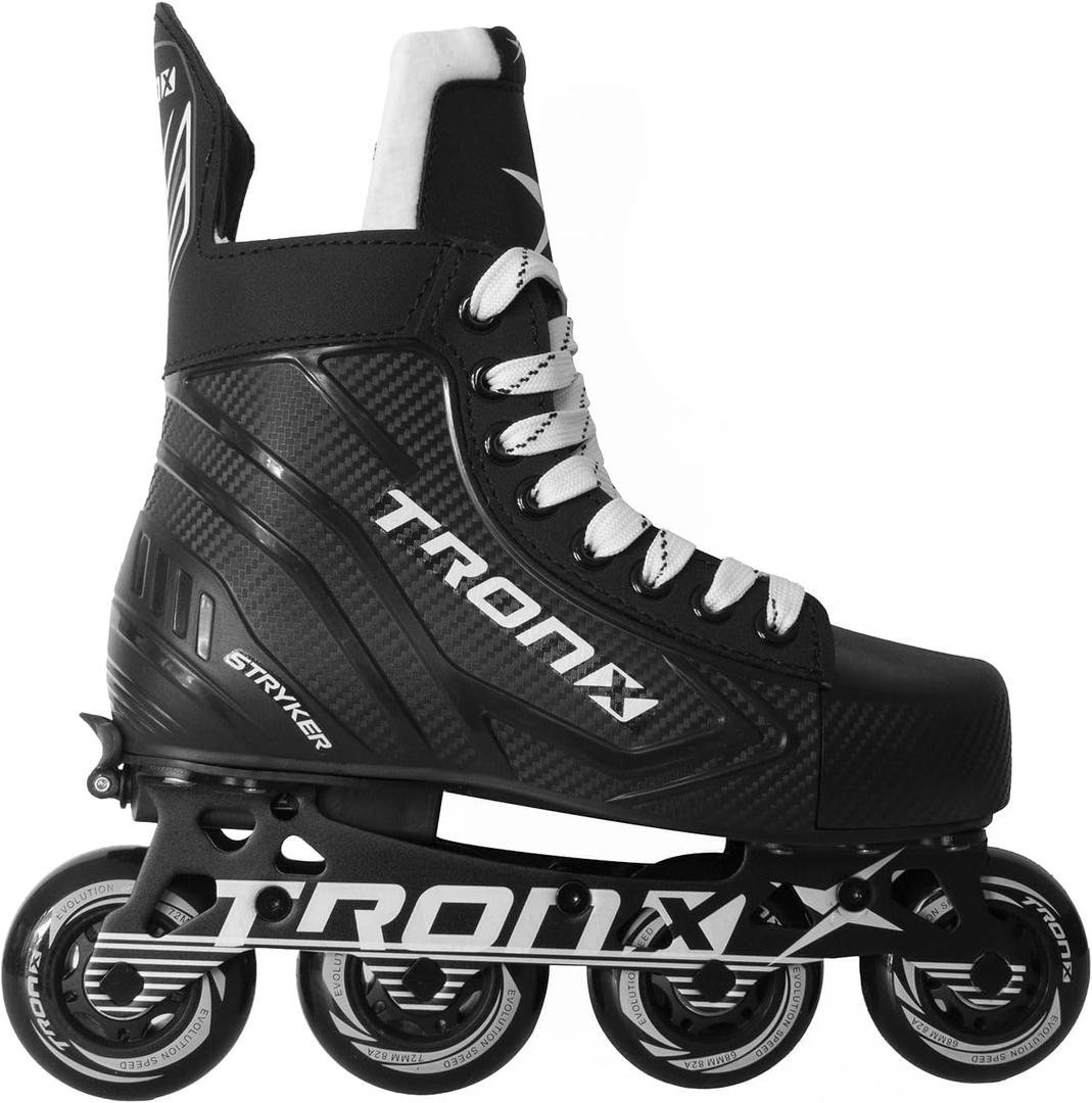 TronX Stryker Adjustable Senior Intermediate Junior Youth Roller Inline Hockey Skates (JR Skate 2-5 (Shoe Size 3.5-6.5))
