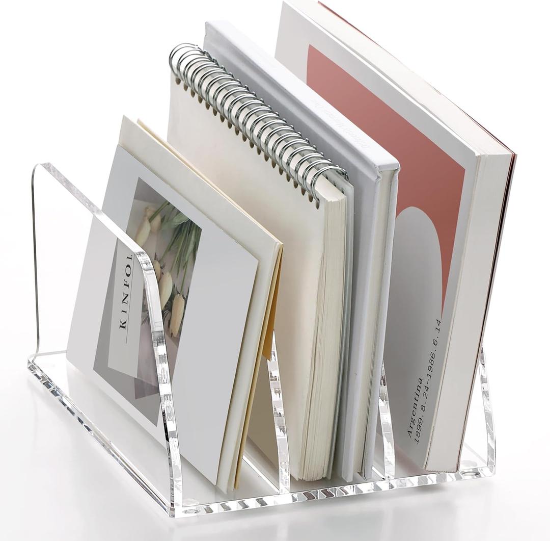 SANRUI Clear Acrylic Mail Sorter Organizer Countertop Letter Holder for Desk with 3 Slots, Vertical Paper Sorter and Envelope Holder for Desk Organization