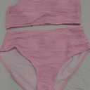 High Waisted Bandeau Bikini Set - Women Strapless Two Piece Swimsuits Ribbed Longline Full Coverage Bathing Suits Swimwear, L
