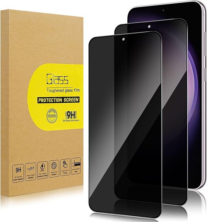 Lokyoo 2 Pack Privacy Screen Protector for Samsung Galaxy S23 [AntiSpy Tempered Glass] [Fingerprint Unlock Support], AntiScratch, BubbleFree, Easy Install 9H Protective Glass for Galaxy S23