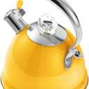 Harriet Tea Kettle Stovetop, 2.5 QT Whistling Stainless Steel Teapot, 3-Layer Base, Unique Ergonomic Handle, Includes Pot Holder & Mat, Electric/Induction/Gas Stovetops Applicable, Yellow