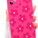 ZIYE for iPhone 12 Case Hot Pink Flower Pattern Phone Case with Camera Protection,Soft TPU Silicone Rubber Protective Cover Floral Design Cases Compatible with iPhone 12 6.1 Inch