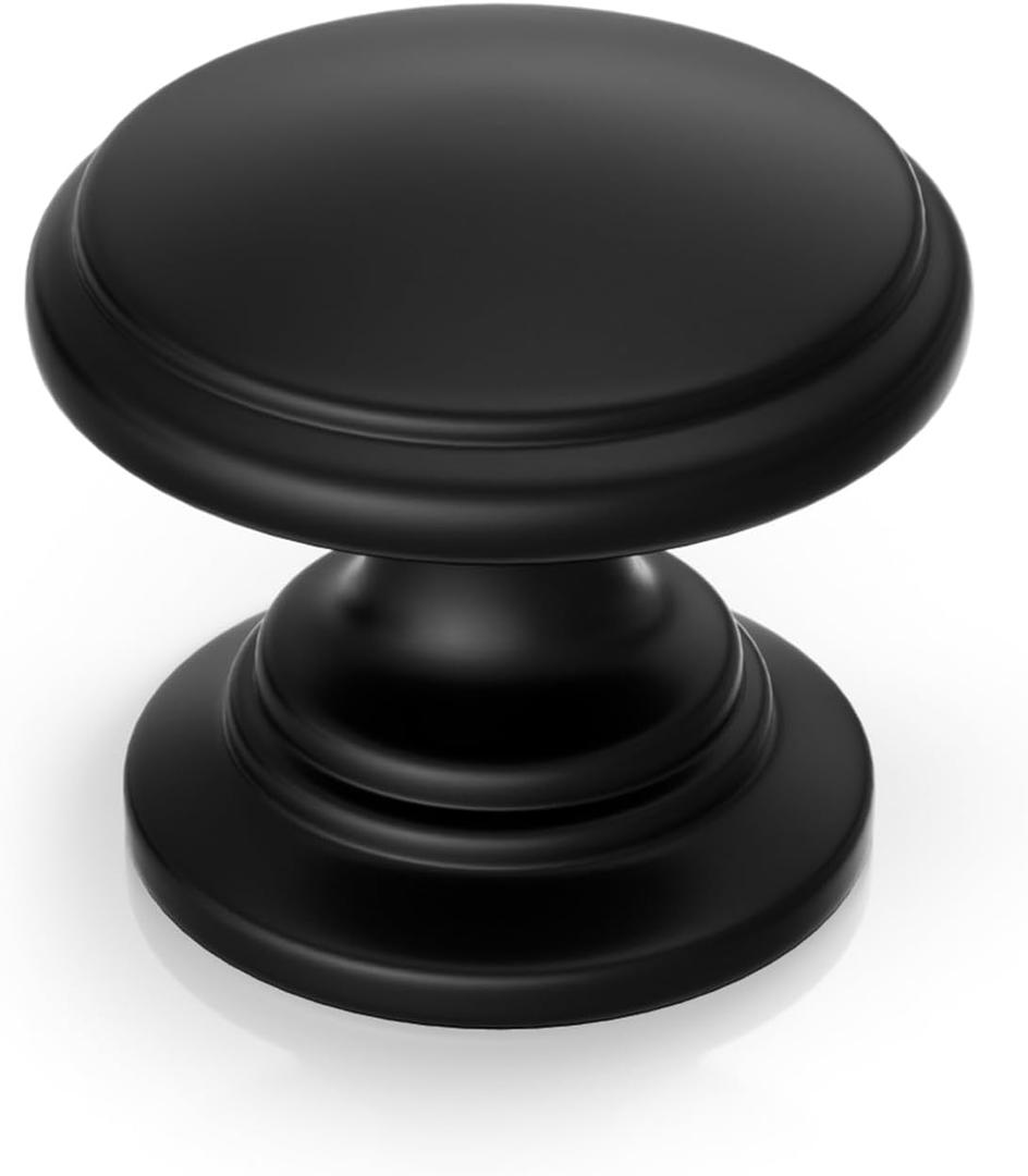 Goldenwarm 10 Pack Cabinet Knobs Black Cabinet Knobs Round Black Drawer Pulls Zinc Alloy Hardware for Dresser Drawer 1-1/5 Inch Diameter