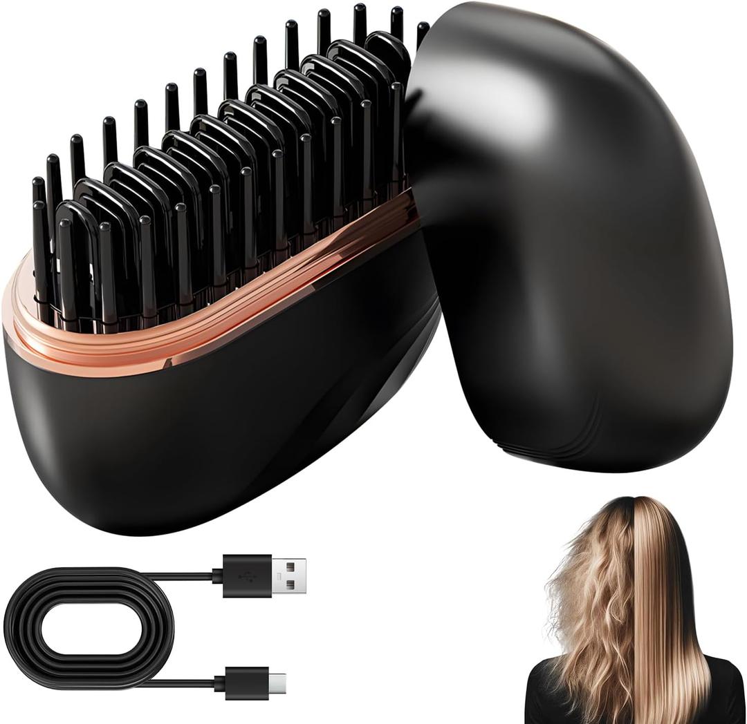 Mini Hair Straightener, Rechargeable Wireless Portable Hair Straightener Brush, 3-Speed Temperature Control, Anti Scald Shell, Lightweight & Portable for Travel (Black)