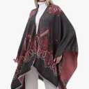 GIBZ Women Shawl Wrap Winter Soft Retro Stripe Print Poncho Cape Open Front Warm Casual Sweater Ponchos