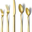 Gold Silverware Set, Briout 40 Piece Stainless Steel Flatware Cutlery Set Service for 8 Luxury Square Tableware Thick Knife Fork Spoon for Home Kitchen Restaurant Wedding, Mirror Polished