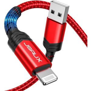 JSAUX Apple MFi Certified Lightning Cable 4ft, iPhone Charger Cable Nylon Braided Heavy Duty, Upgraded C89 USB Lightning Cord for iPhone 11 Xs Max X XR 8 7 6s 6 Plus SE 5 5s, iPad, iPod-Red