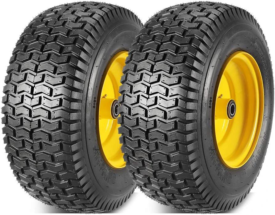 MaxAuto 2Pcs 16x6.50-8 Front Tires and Wheels Assembly for Lawn Mower Garden Tractors, 3" Offset Hub with 3/4"Bearings, Pneumatic Tire, 615lbs Capacity, 4-Ply Tubeless