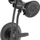 Replacement 5" Dual Shower Combo Faucet Tub Trim Kit for Delta 13/14 Series, High Pressure Round Rain Shower Head& Handheld Set Faucet System, Matte Black (Valve & Catridge Not Included)