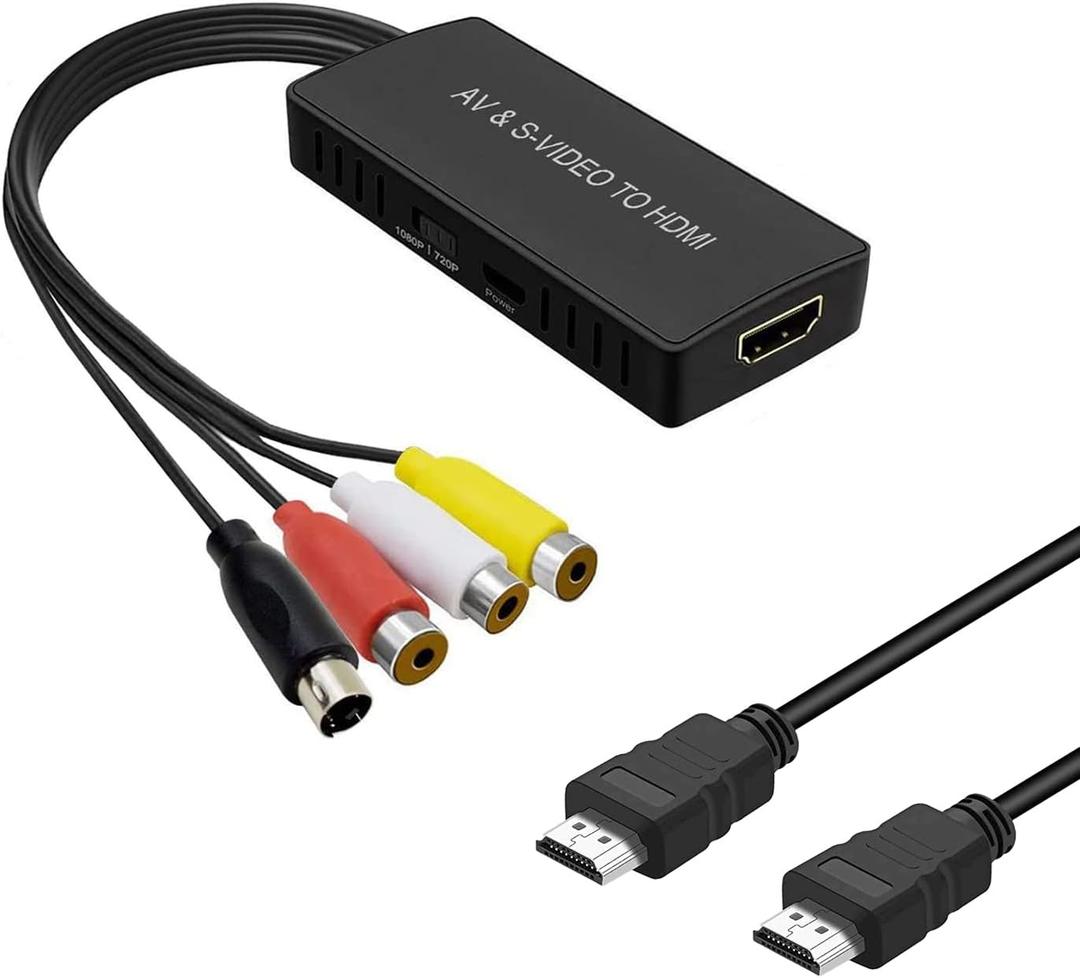 S-Video and AV to HDMI Converter, PS2 HDMI Adapter, AV to HDMI Adapter Support 1080P, PAL/NTSC Compatible with WII, WII U, PS one, PS2, PS3, STB, Xbox, VHS, VCR, Blue-Ray DVD Players