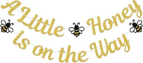 A Little Honey is on the Way Banner Gender Reveal Party Decor for Boy/Girl Bee Theme Baby Shower Decorations Gold Glitter