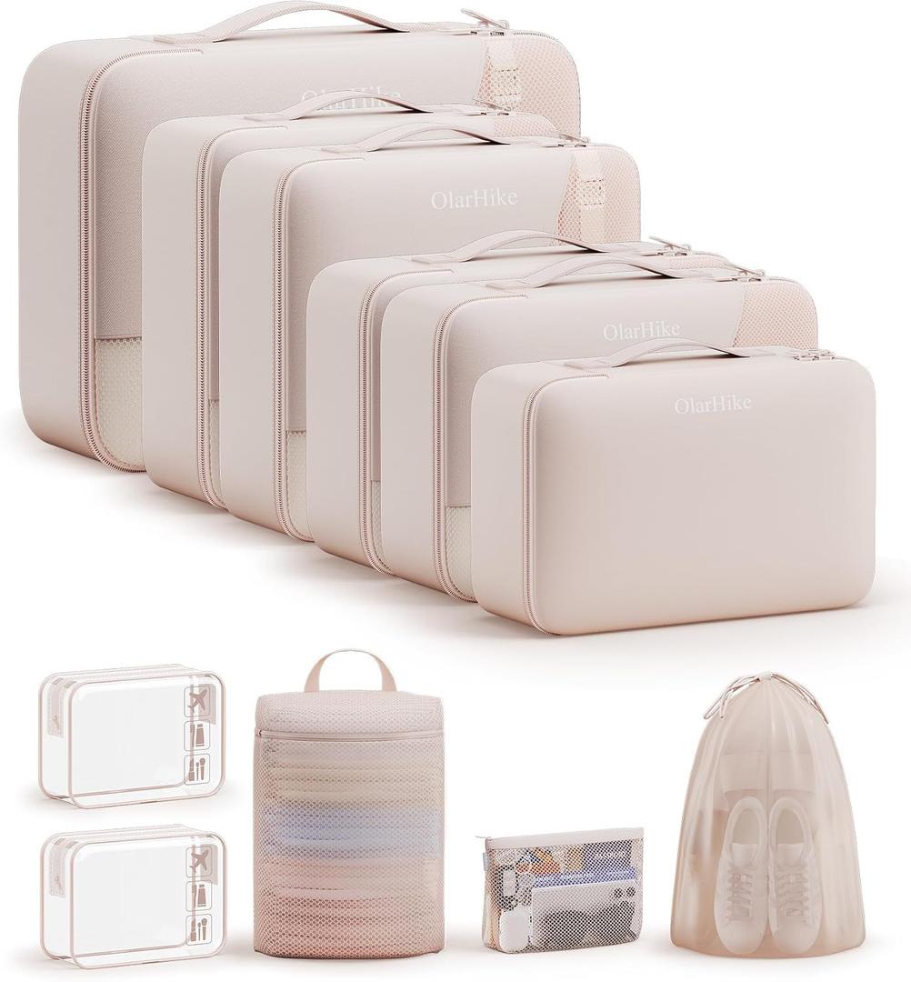 11 Set Packing Cubes for Travel, Gifts for Women Mom,Anti-Tearing Suitcase Organizer for Luggage Carts with Shoe & Hanging Toiletry Bag,OlarHike Vacation Essentials & Accessories for Cruise Ship