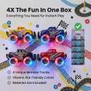 ArtCreativity Light Up Monster Trucks for Boys and Girls, 4-Pack Toy Truck Set, Monster Trucks for Boys 3 4 5 6 7 8 Years Old, Toddler Monster Truck Toys, Light Up Trucks