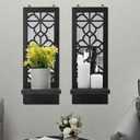 Candle Sconce Wall Decor Set of 2, Large Wall Candle Holder Rustic Farmhouse Decor, Home Wall Art Floating Mirror Sconce Black Wall Decoration for Living Room, Dining Room, Bedroom, Bathroom