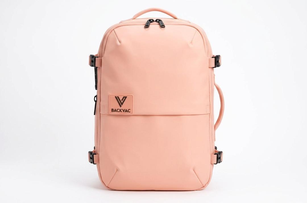 BackVac Travel Backpack 60L Expandable Air Compression System Water Resistant TSA Lock Carry-On Suitcase Luggage (Air Pump Not Included), Medium, Pink