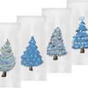 Christmas Tree Kitchen Towels Set - Blue Christmas Tree Hand Towels for Bathroom, Blue Kitchen Bathroom Decor, 16x24 Inches Set of 4