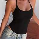 REORIA Women's Sexy Scoop Neck Backless Bodysuits Open T-Back Cami Sleeveless Bodysuit Tank Top Trendy (Black, M)