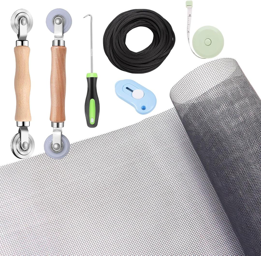 Windows Screen and Screen Door Repair Kit - 48"x118" Fiberglass Mesh Gray with Rolling Tool/Hook/Ruler/Cutter/Spline - Window Screen & Sliding Screen Door Replacement for Windows, TOOLTRIZ
