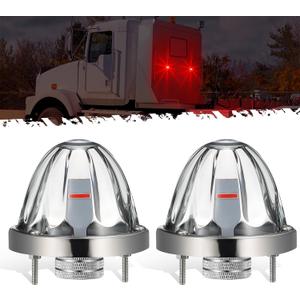 Partsam 2Pcs Glass Watermelon Lights [Patented] Clear Lens Red LED Side Marker Turn Signal Lights with Bezel Replacement for Kenworth Peterbilt Freightliner Truck