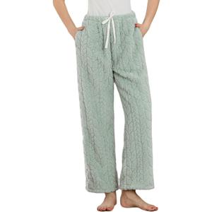 LYCY Fluffy Pajama Pants for Women, Comfy Fuzzy Pj Bottoms with Pockets Drawstring Fleece Sleepwear Soft Winter (XX-Large, Dark Green)