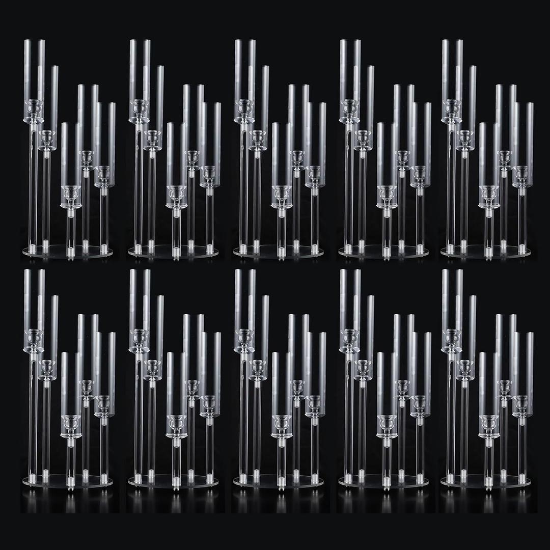 10Pcs Acrylic Candelabra Centerpieces for Wedding,5 Arm Clear Candelabra Table Centerpiece Acrylic Candle Stick Holders with Removable Lampshade for Party Easter Fireplace Decor Fit 0.8 LED Candle