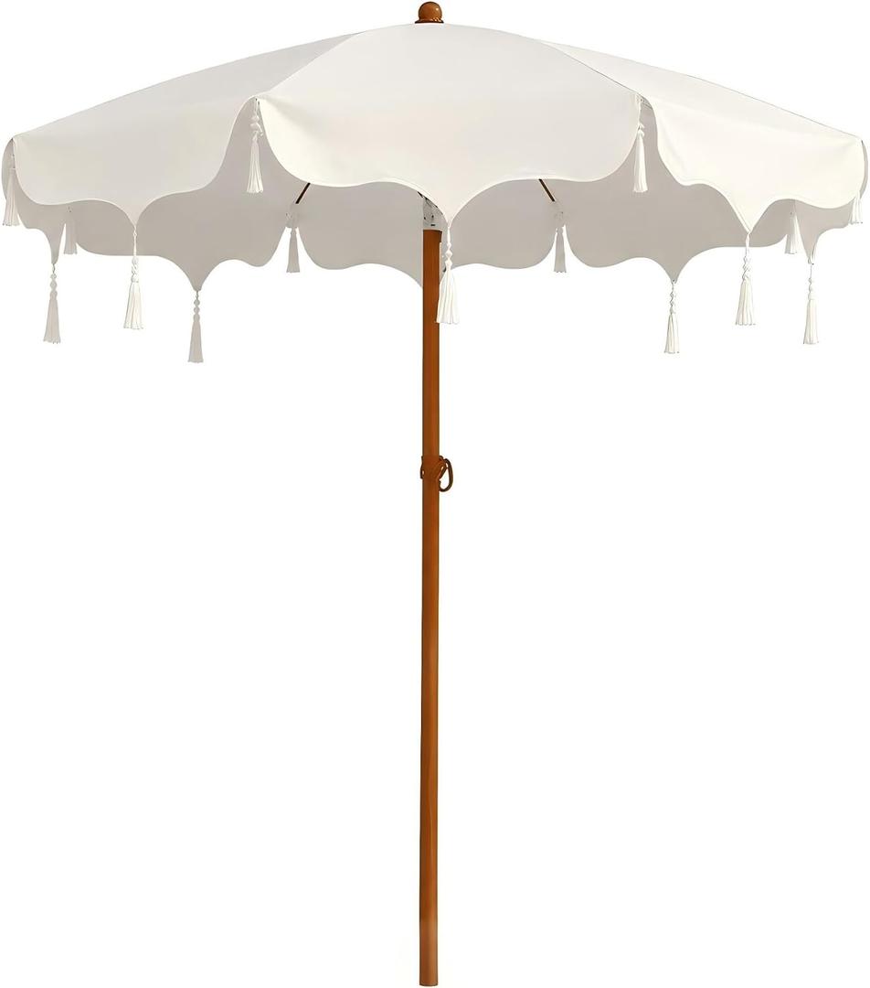 6.5FT Boho Fringe Patio Umbrella, Mediterranean Wedding Umbrella