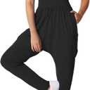 Casei Womens Summer Casual Jumpsuits Harem Pants One Piece Short Sleeve Square Neck Strap Baggy Romper With Pockets M