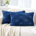MIULEE Dark Blue Throw Pillow Covers 12x20 Inch, Soft Winter Plush Faux Wool Couch Pillow Covers Set of 2 Decorative Farmhouse Boho Throw Pillows for Sofa Living Room Bed
