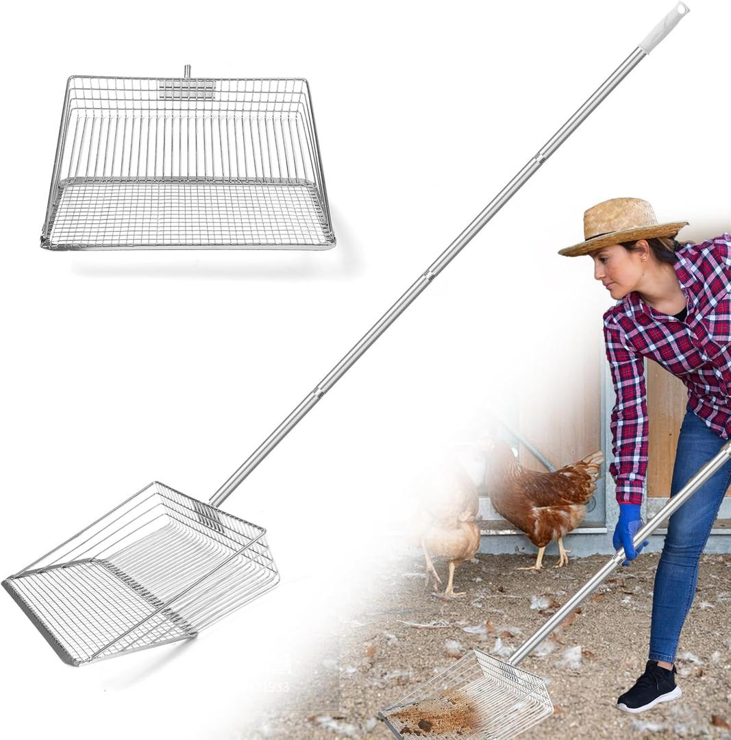Chicken Poop Scooper,Coop Scoop Shelf, Detachable Tool (36 to 63 inches),Stainless Steel Coop Scoop, Poop Shovel for Chicken Coop Accessories,Chicken Coop Scoop,Chicken Coop Cleaning Tools.