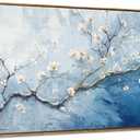 Nicetop Framed Wall Art for Living Room - Large Plum Blossom Canvas Art Prints with Wood Frame - Blue and White Artwork Abstract Ocean Wall Picture Bedroom Office Dining Room Coastal Decor 48x24 Inch