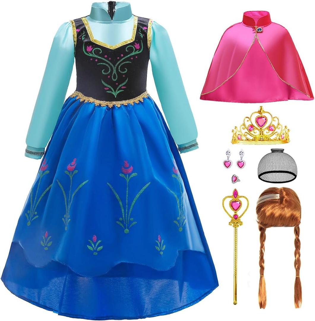 iTVTi Princess Anna Costume for Girls Halloween Carnival Fancy Dress for Cosplay, Blue, 7-8 Years(Tag 150)