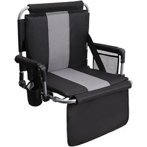 ALPHA CAMP Stadium Seat Chair for Bleachers with Back & Arm Rest (Black Grey)