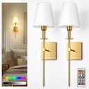 DORESshop Battery Operated Wall Sconce Set of 2, Gold Rechargeable Wall Lights Remote, Sconce Wall Decor Set of 2, 7 Colors Wireless Sconces for Bedroom Living Room Hallway (24.6 inch)