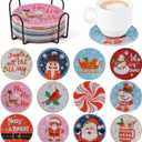 Diamond Art Christmas Coasters 12 Pcs Christmas Diamond Painting Kits,5D DIY Art Painting Coasters Supplies for Beginners Kids,Christmas Crafts for Adults Anti-Slip Diamond dotz with Holder