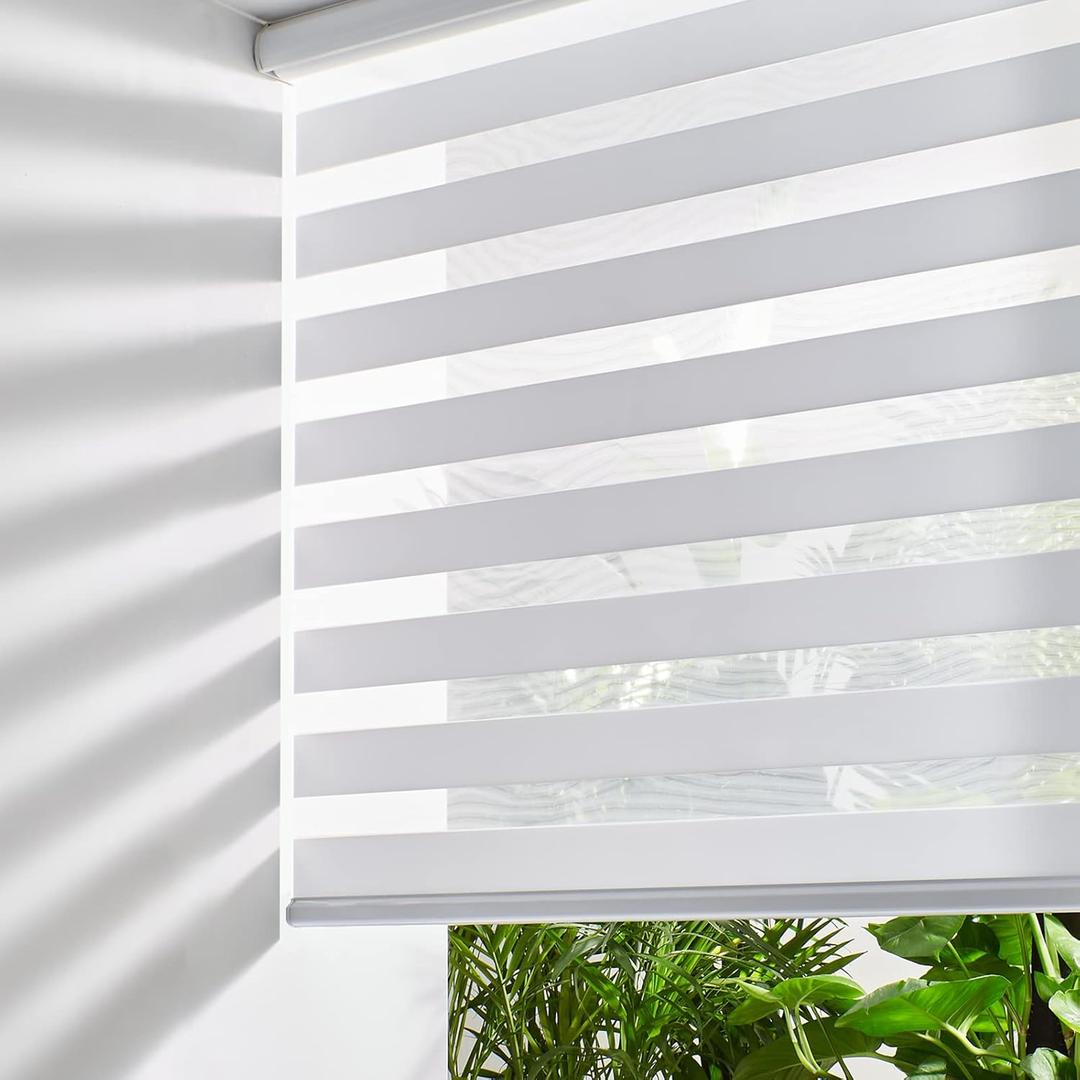 Persilux Cordless Zebra Blinds for Indoor Windows, Free-Stop Cordless, Light Filtering Sheer Shades Dual Layer for Day and Night, Roller Shades for Home (23.5" W X 64" H, White)  