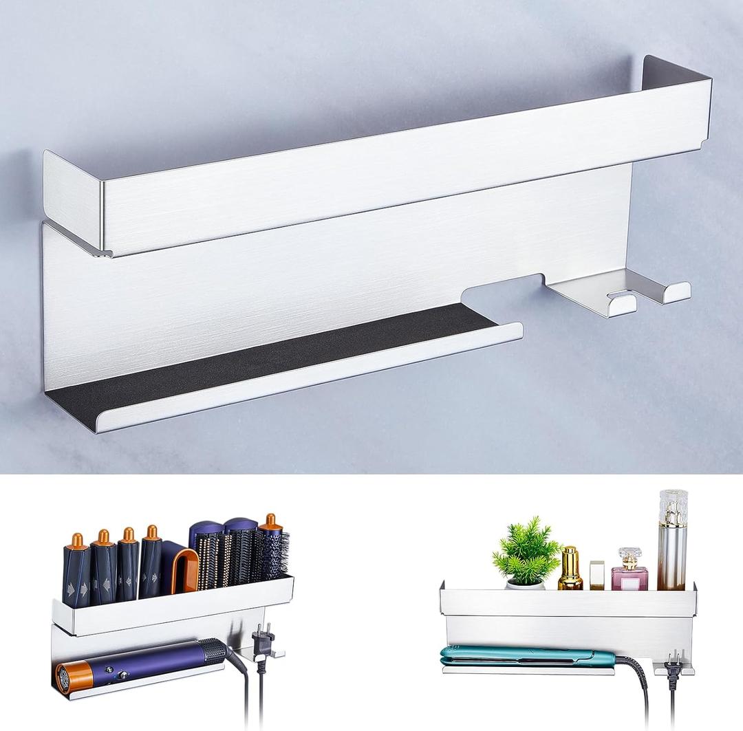 Hair Dryer Holder Wall Mount Hair Tool Organizer, Stainless Steel Hair Dryer Straightener Holder, Bathroom Blow Dryer Holder, Adhesive Curling Iron Holder, Hairdryer Holder Storage
