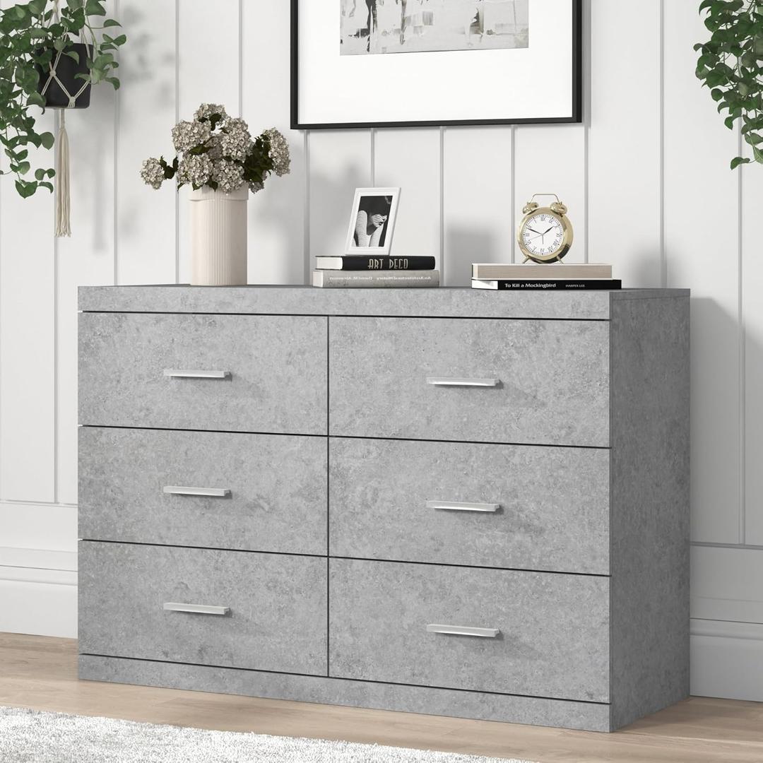 Galano Carmelo 6 Drawer Dresser with Interlock  Wooden Chest of Drawers for Bedroom, Nursery, Kids Closet Organizer, Wide Storage Cabinet, 46.5" W x 16.3" D x 31.7" H, Concrete Cool Grey