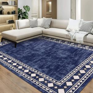 CAROMIO 8x10 Machine Washable Area Rug, Modern Bordered Stain Resistant Non-Slip Accent, Minimalist Floor Cover for Living Room Decor, Navy