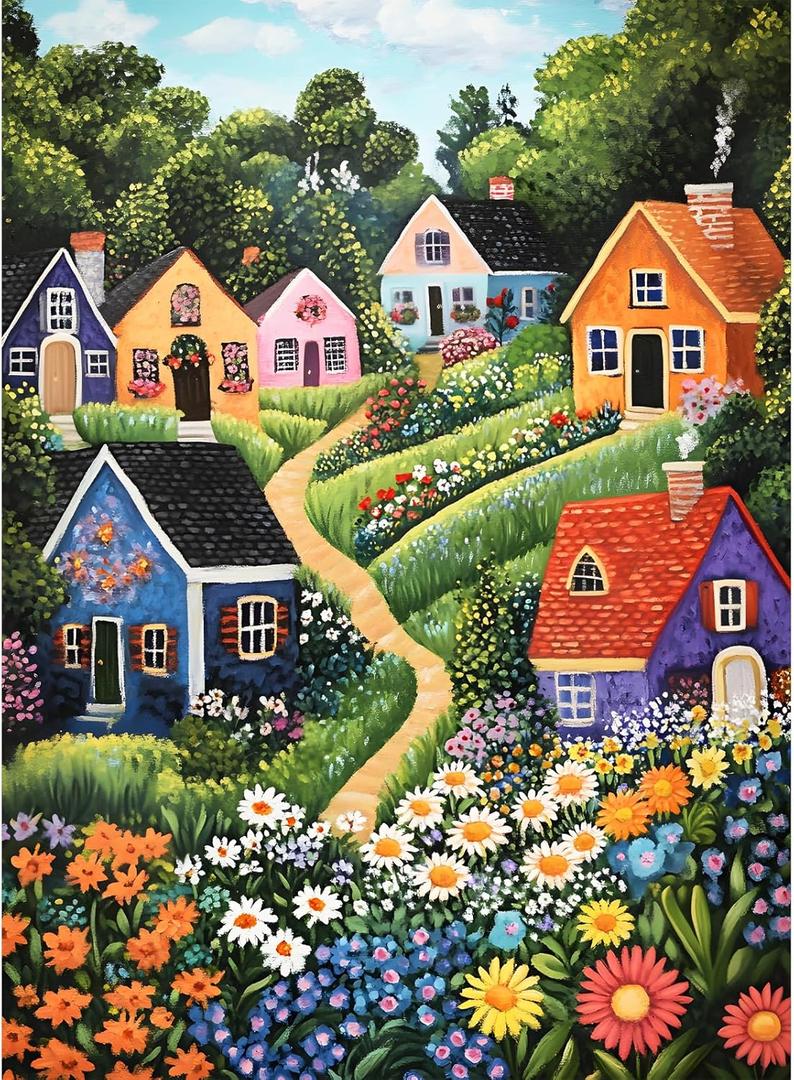 300 Piece Puzzles for Adults, Idyllic Village Jigsaw Puzzles, Blooming Garden 300 Piece Puzzle, Perfect for Family Time, Home Wall Decor, Great Gift for Adults, Kids, Seniors, 20.5 x 15 in